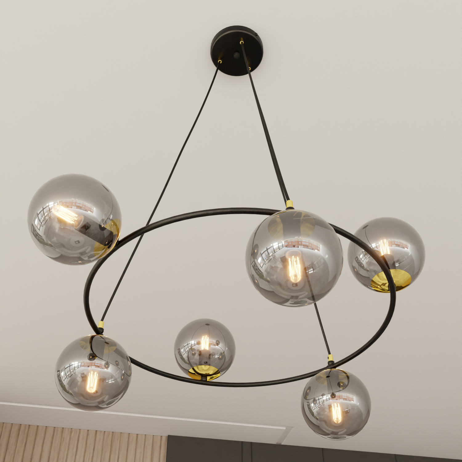 B-Ware Glassy Hängeleuchte Deckenlampe Lampe 6flg Rund Glas Grafit Esszimmer - 4251911783537