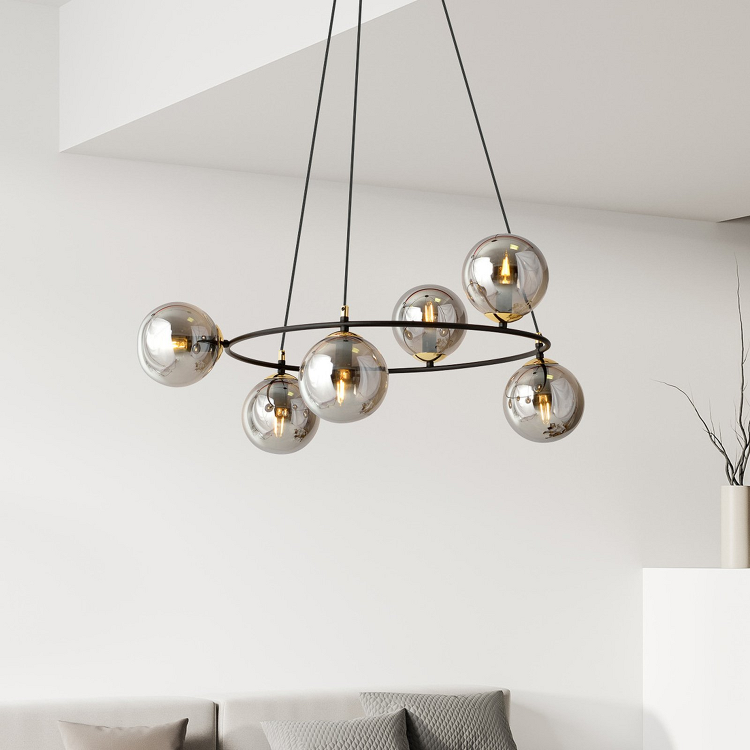B-Ware Glassy Hängeleuchte Deckenlampe Lampe 6flg Rund Glas Grafit Esszimmer - 4251911783537