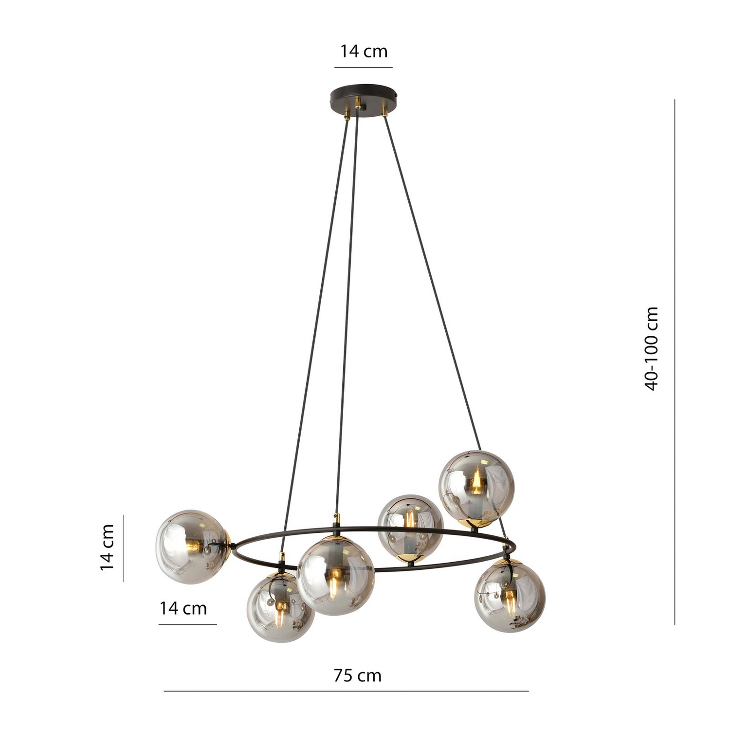 B-Ware Glassy Hängeleuchte Deckenlampe Lampe 6flg Rund Glas Grafit Esszimmer - 4251911783537