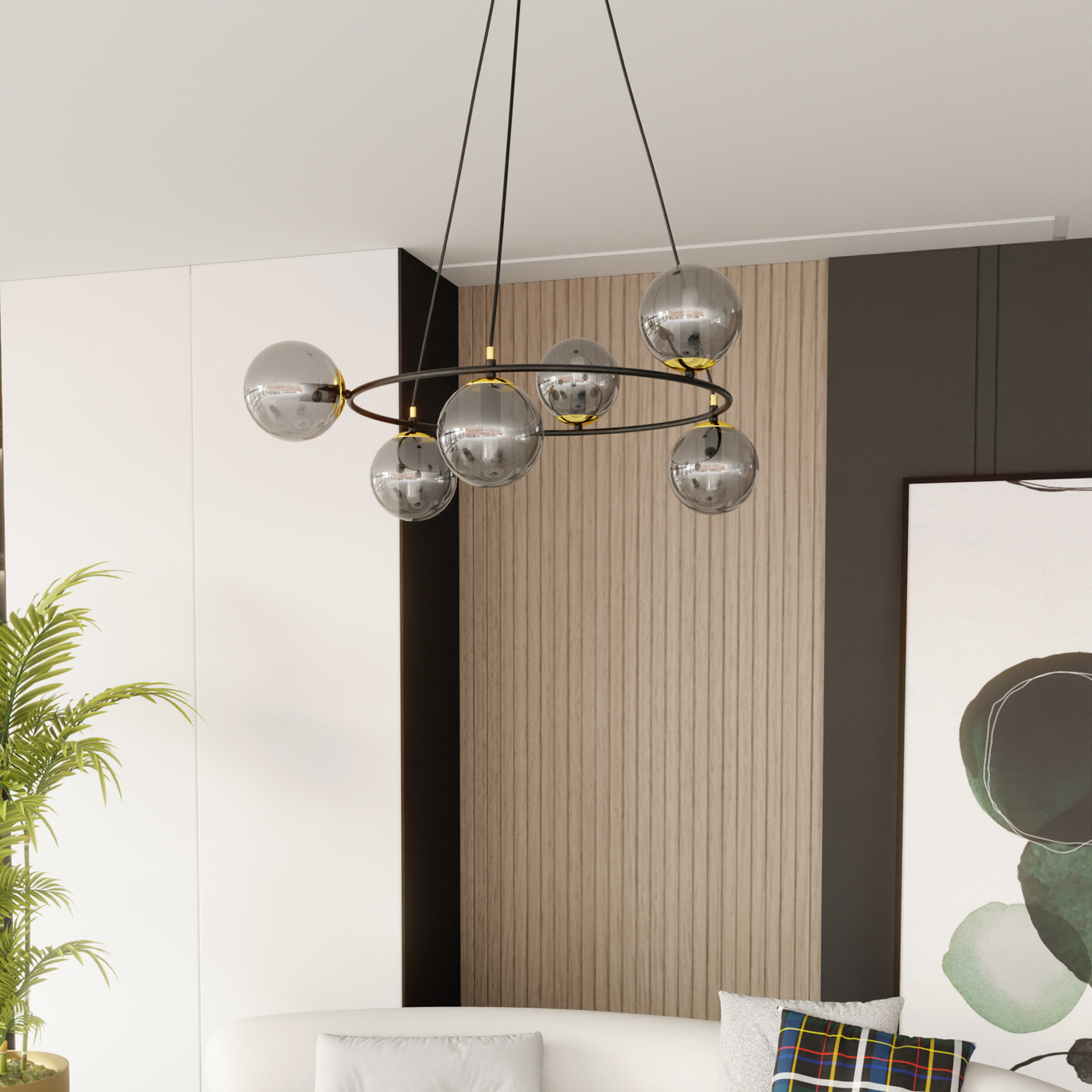 B-Ware Glassy Hängeleuchte Deckenlampe Lampe 6flg Rund Glas Grafit Esszimmer - 4251911783537