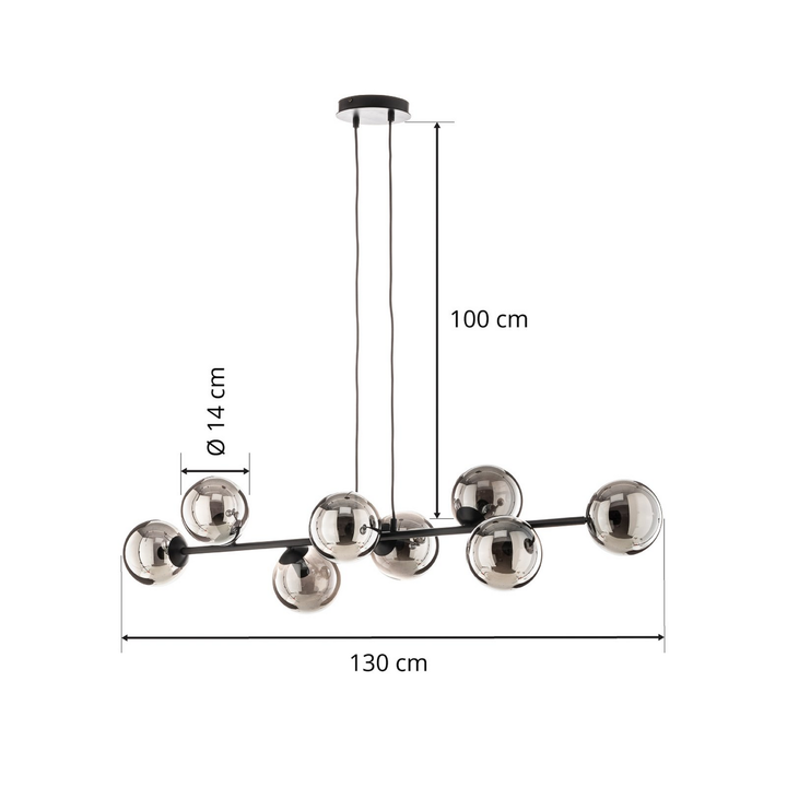 Euluna Hängeleuchte Hängelampe Lampe Leuchte Glassy 8 Flammig Glasschirm Grafit  B-Ware