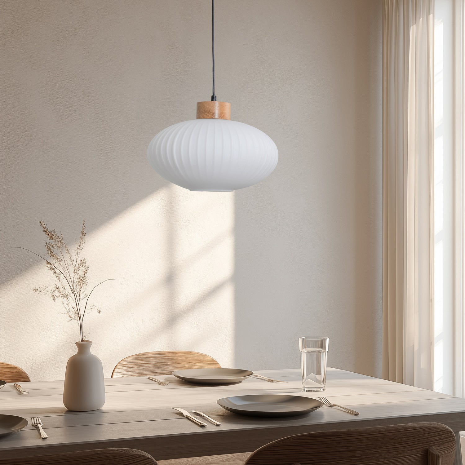 B-Ware Hängeleuchte Pendelleuchte Harmony Glas Holz Weiß Eiche Wohnzimmer 25 Cm - 5907687453493