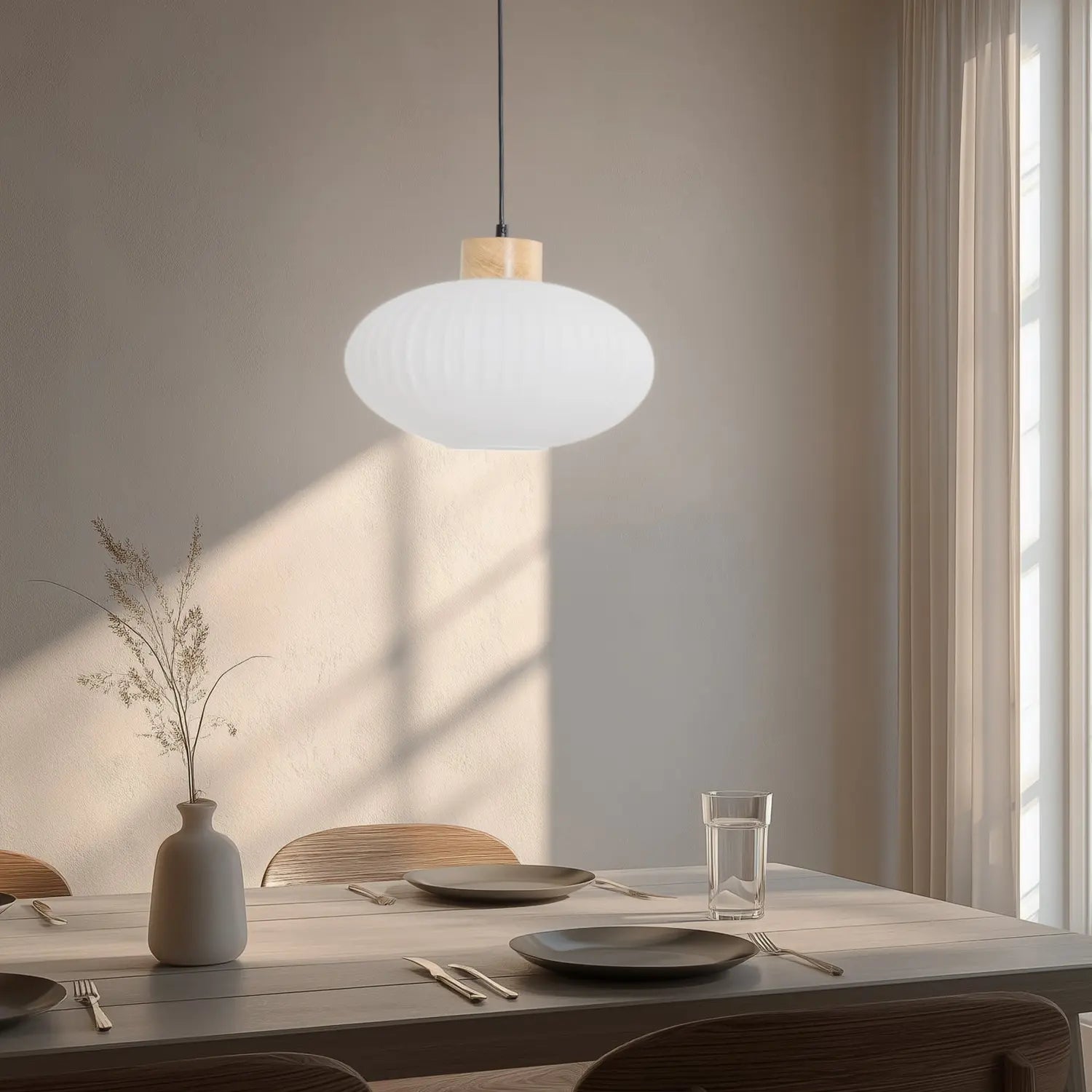 B-Ware Hängeleuchte Pendelleuchte Harmony Glas Holz Weiß Eiche Wohnzimmer 25 Cm - 5907687453493