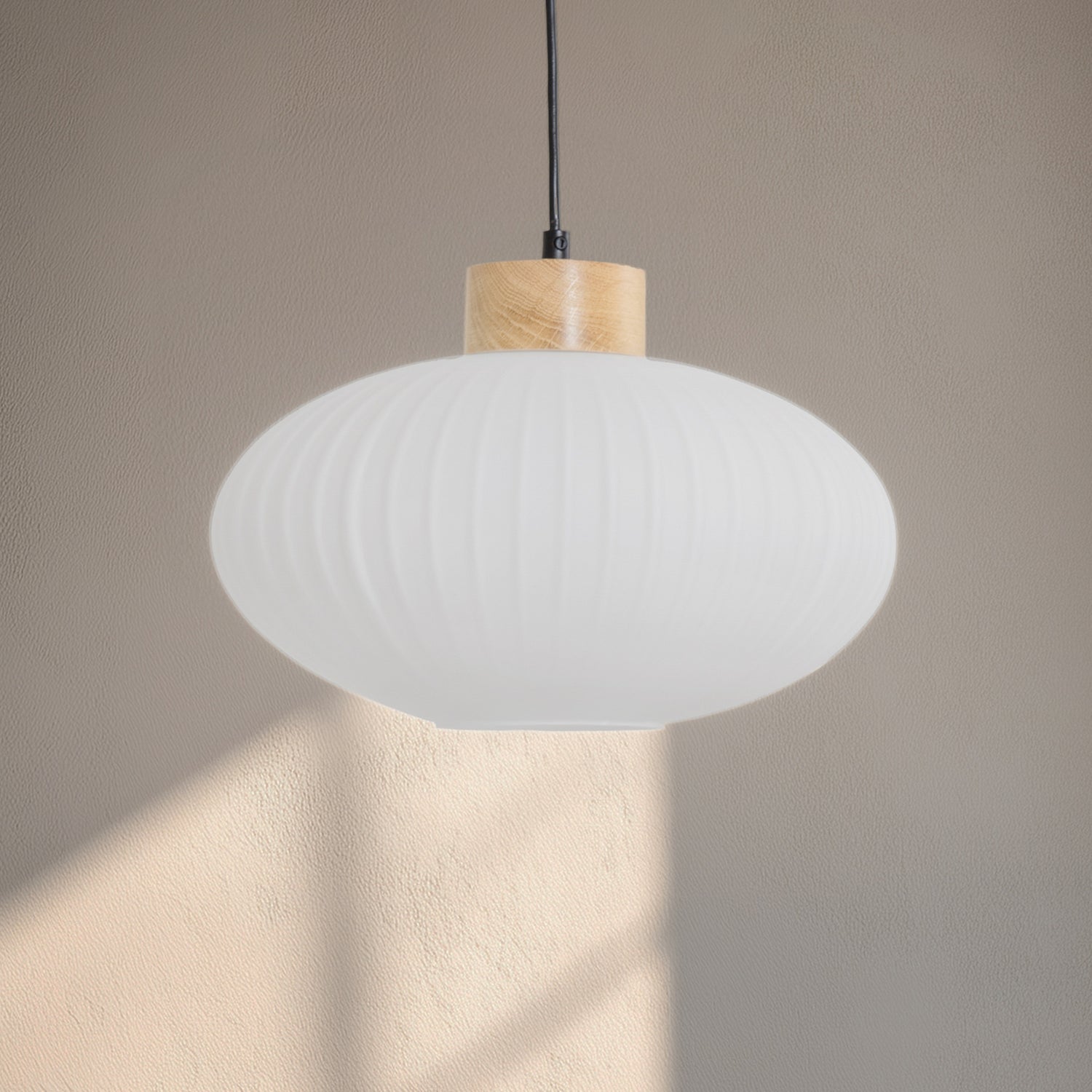B-Ware Hängeleuchte Pendelleuchte Harmony Glas Holz Weiß Eiche Wohnzimmer 25 Cm - 5907687453493