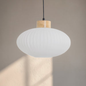 B-Ware Hängeleuchte Pendelleuchte Harmony Glas Holz Weiß Eiche Wohnzimmer 25 Cm