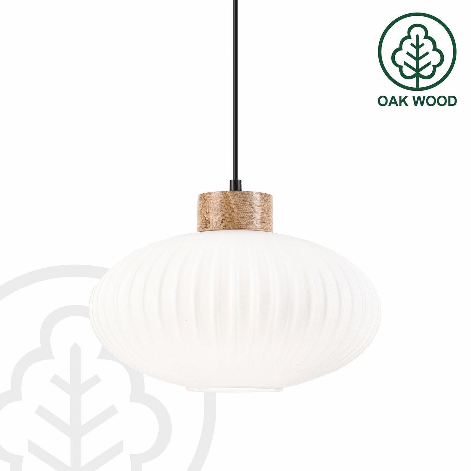 B-Ware Hängeleuchte Pendelleuchte Harmony Glas Holz Weiß Eiche Wohnzimmer 25 Cm - 5907687453493