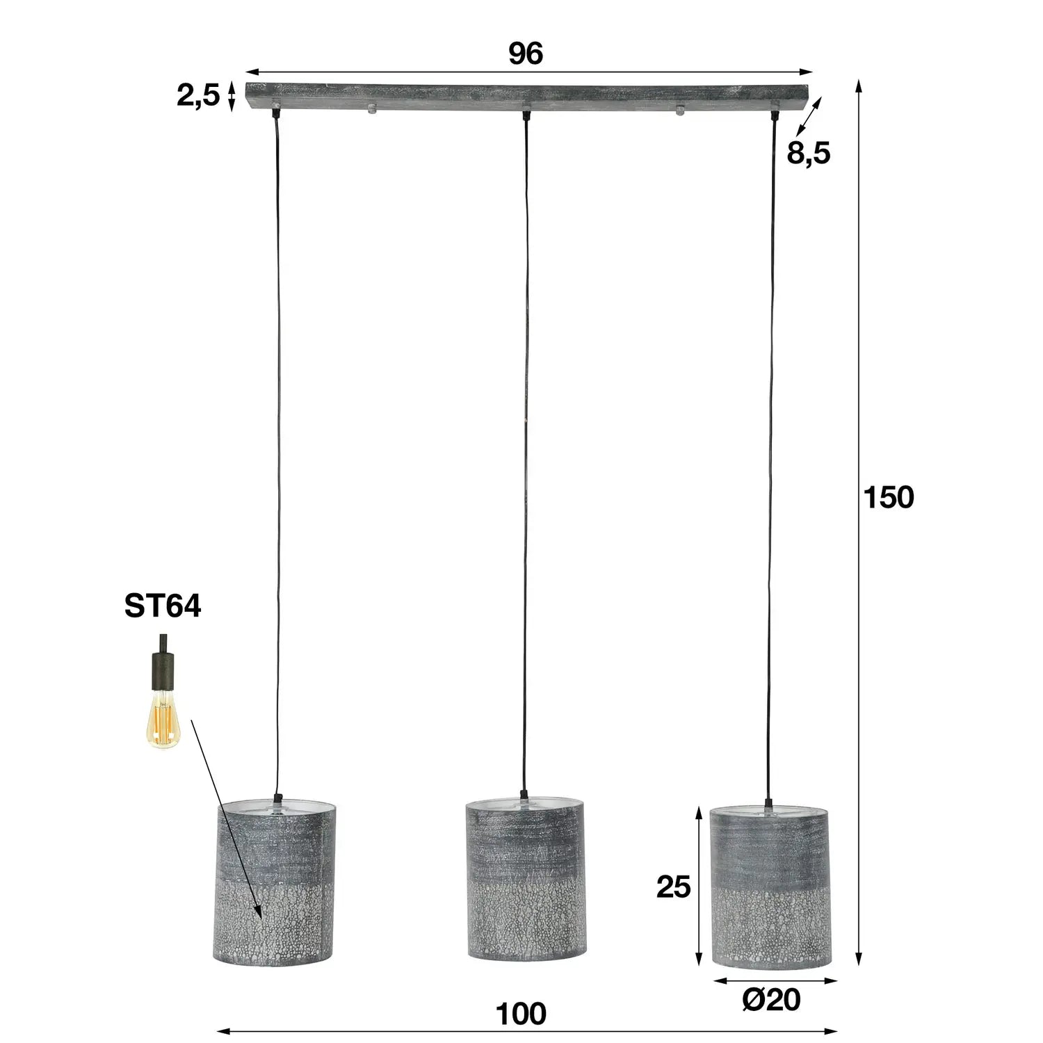 B-Ware Zijlstra Hängeleuchte Pendelleuchte Lampe Holinder Metall Grau E27 Led 3 Flammig - 8713244073571