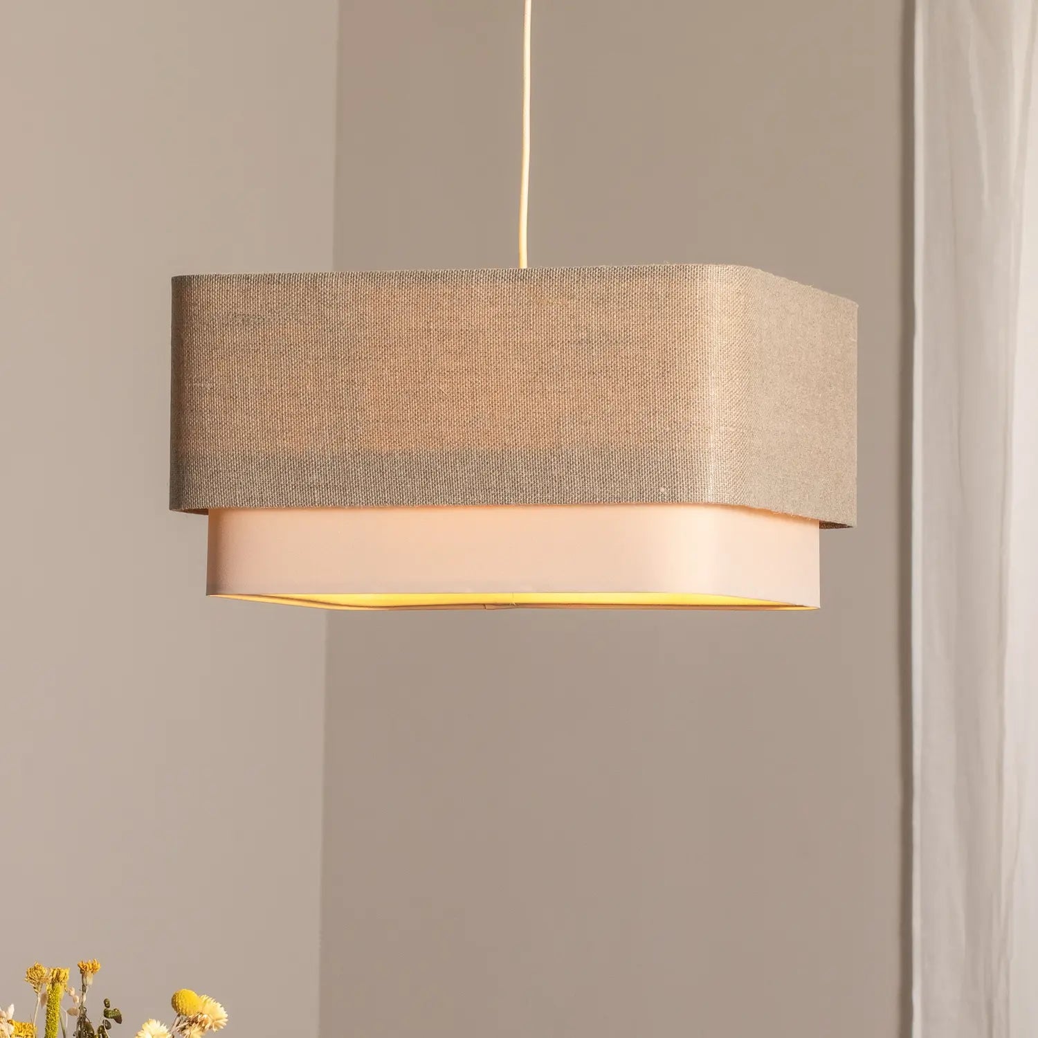 B-Ware Hängeleuchte Pendelleuchte Kwadro Led E27 Lampe Leuchte Beige Creme Leinen  - 5906742035018
