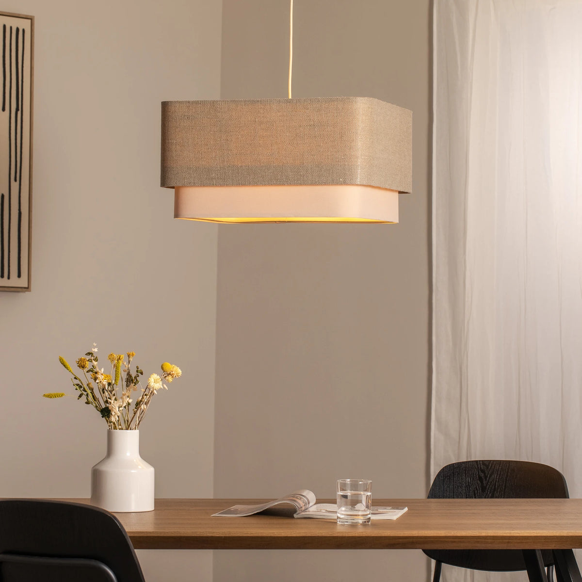 Hängeleuchte Pendelleuchte Kwadro LED E27 Lampe Leuchte beige creme Leinen - 5906742035018