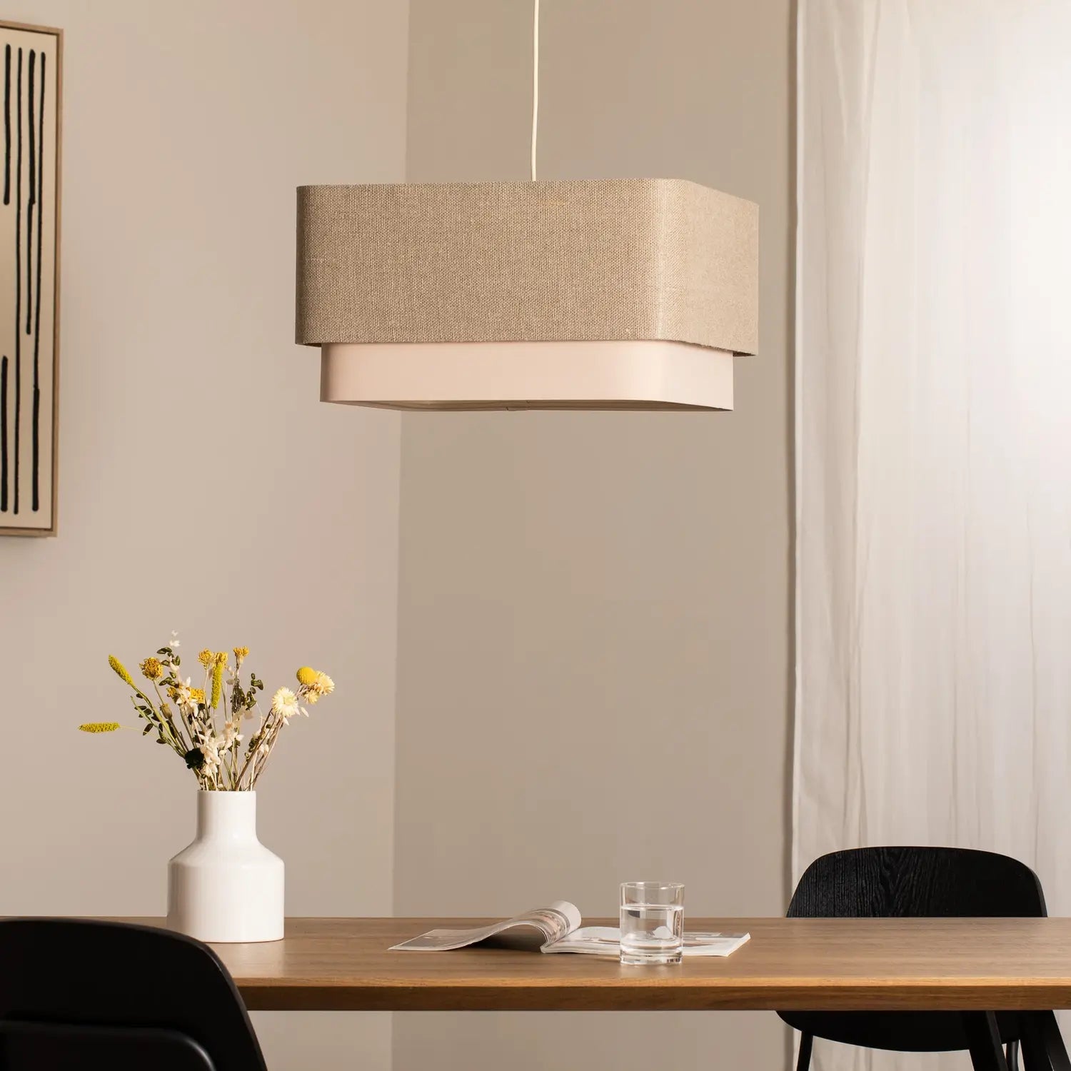 B-Ware Hängeleuchte Pendelleuchte Kwadro Led E27 Lampe Leuchte Beige Creme Leinen  - 5906742035018