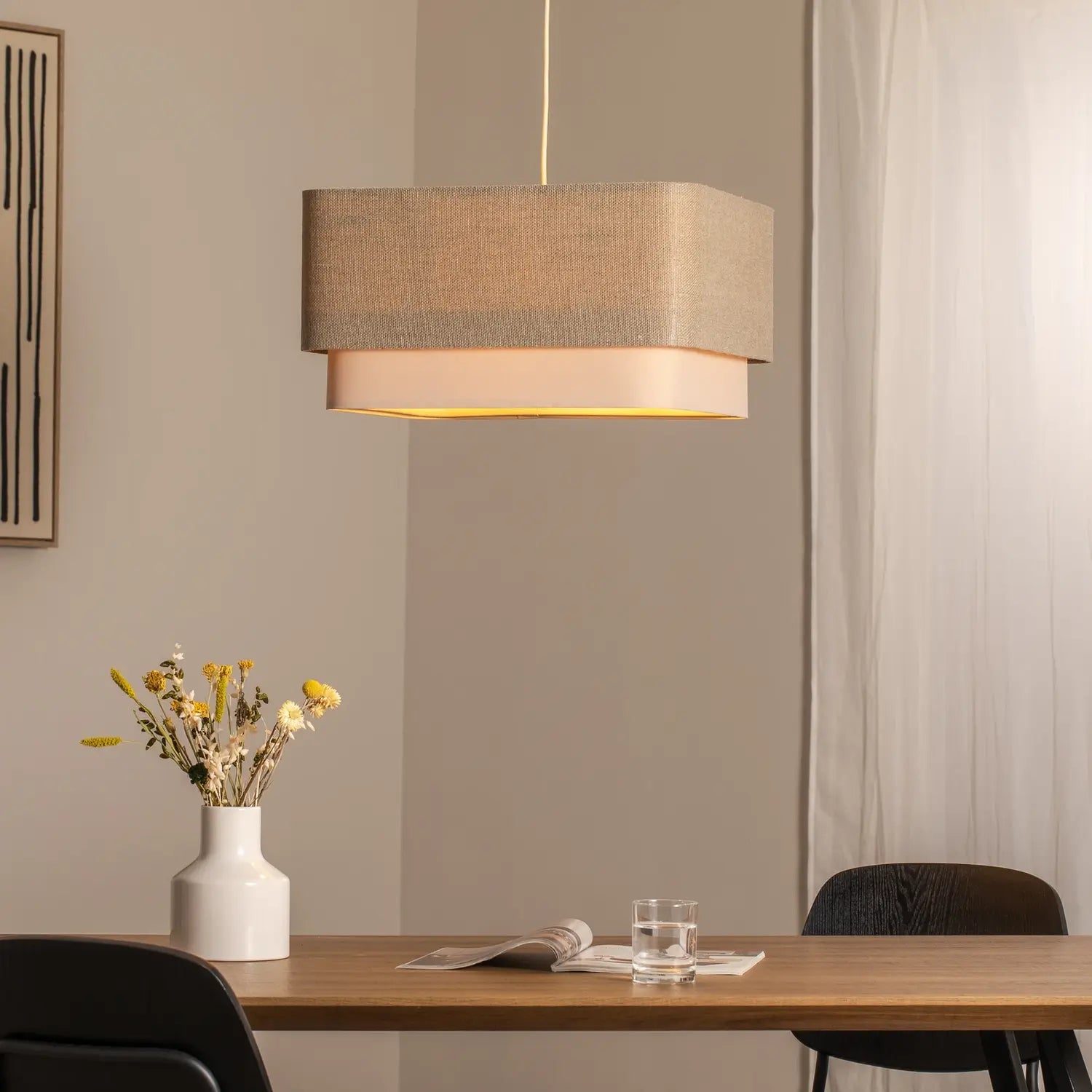B-Ware Hängeleuchte Pendelleuchte Kwadro Led E27 Lampe Leuchte Beige Creme Leinen  - 5906742035018