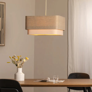 B-Ware Hängeleuchte Pendelleuchte Kwadro Led E27 Lampe Leuchte Beige Creme Leinen