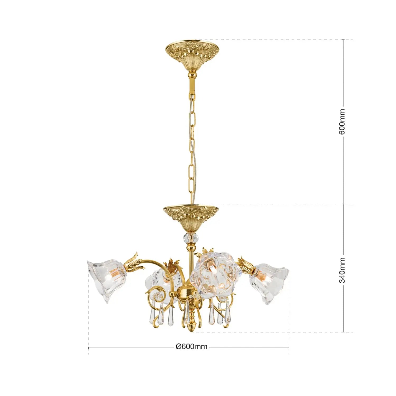 B-Ware Hängeleuchte Pendelleuchte La Boheme Gold Kristallglas Deckenlampe 4 Flg Messing - 9003090214747