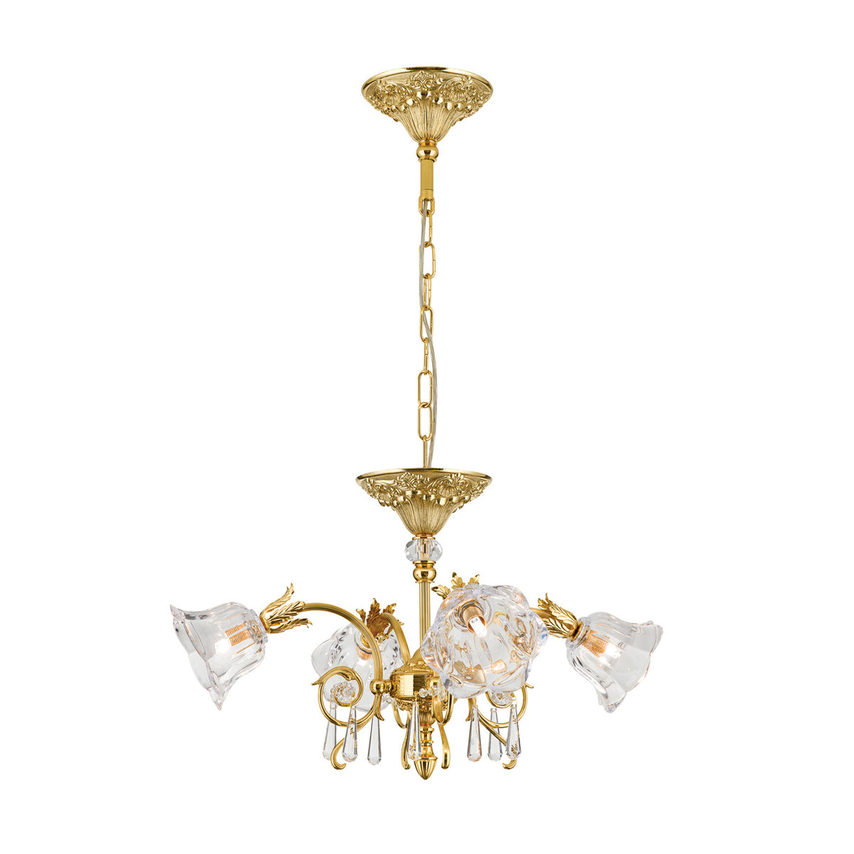 Hängeleuchte Pendelleuchte La Boheme gold Kristallglas Deckenlampe 4-flg messing - 9003090214747