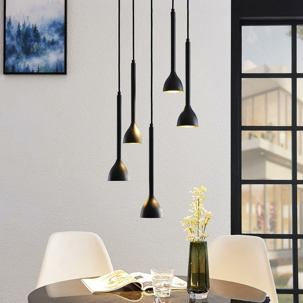B-Ware Lucande Hängeleuchte Hängeleuchte Leuchte Lampe Nordwin 5 Flammig Schwarz Gold - 4251096563177