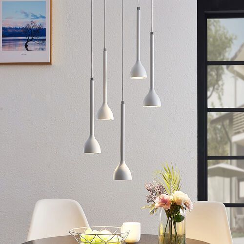 Lucande Hängeleuchte Hängeleuchte Lampe Leuchte Nordwin 5-flammig weiß-silber - 4251096563184