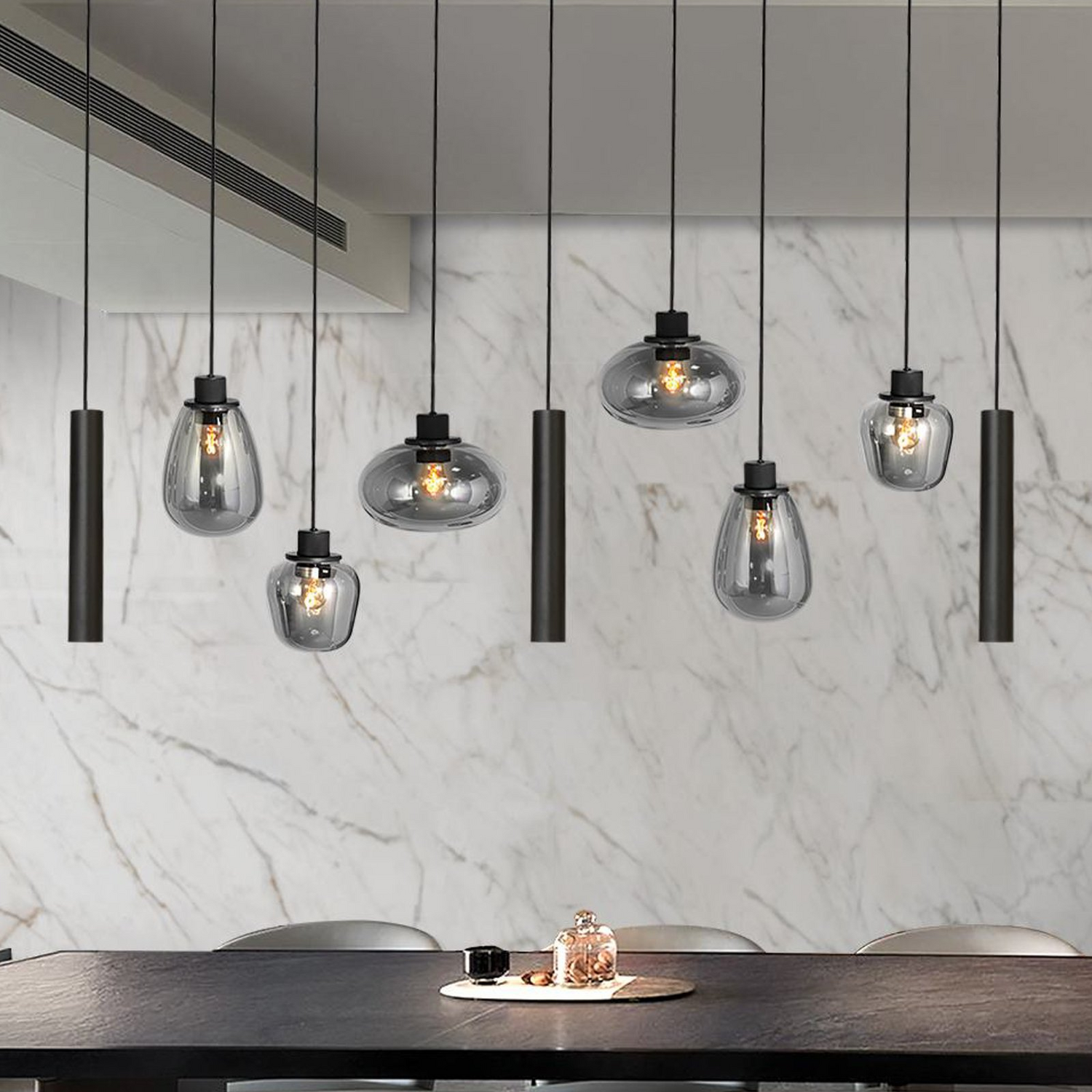 B-Ware Hängeleuchte Reflexion Deckenlampe Leuchte Metall Glas 9 Flammig Schwarz812 - 8712746172959