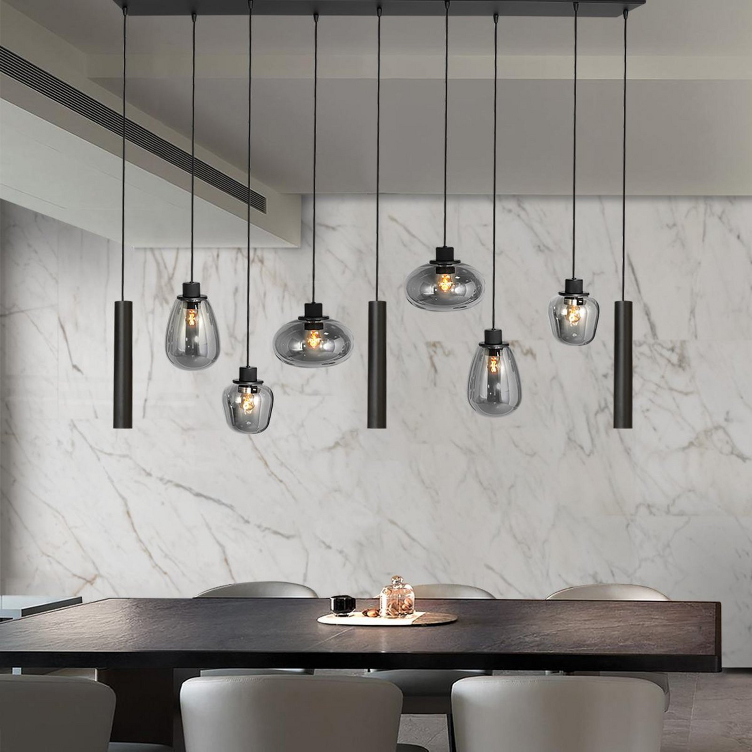 B-Ware Hängeleuchte Reflexion Deckenlampe Leuchte Metall Glas 9 Flammig Schwarz408 - 8712746172959