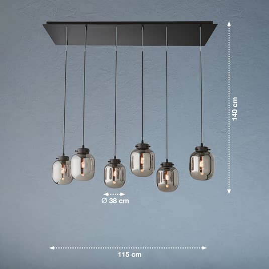 B-Ware Fischer & Honsel Hängeleuchte Regi Hängeleuchte Lampe Glas Rauchgrau 6 Fl. 282 - 4003694609005