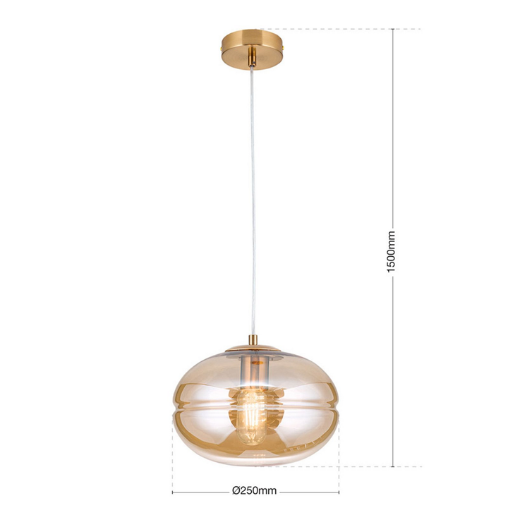 Orion Hängeleuchte Pendellampe Richard Metall Messing Glas Amber E27 Dimmbar     B-Ware - 9003090271450