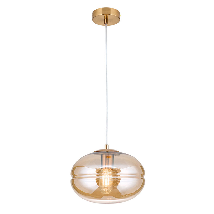 Orion Hängeleuchte Pendellampe Richard Metall Messing Glas Amber E27 Dimmbar     B-Ware - 9003090271450