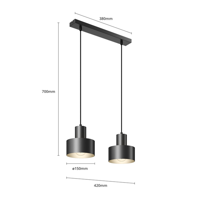 Euluna Hängeleuchte Hängelanpe Lampe Leuchte Linear Zweiflammig Schwarz Stahl B-Ware - 5902335263998