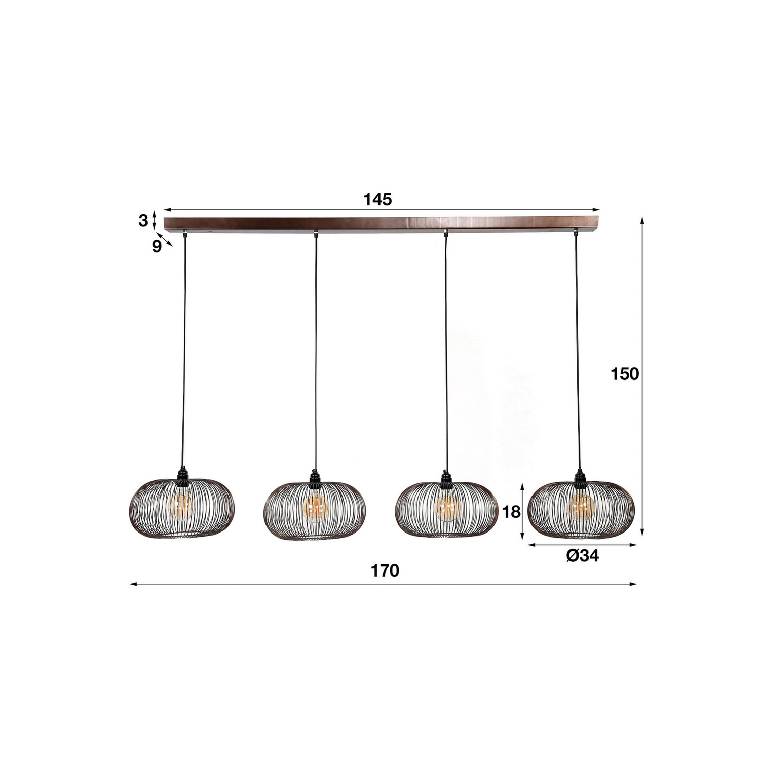 Hängeleuchte Rippberg Schwarz Vierflammig Deckenlampe Deckenleuchte Lampe Spot B-Ware - 8713244083792