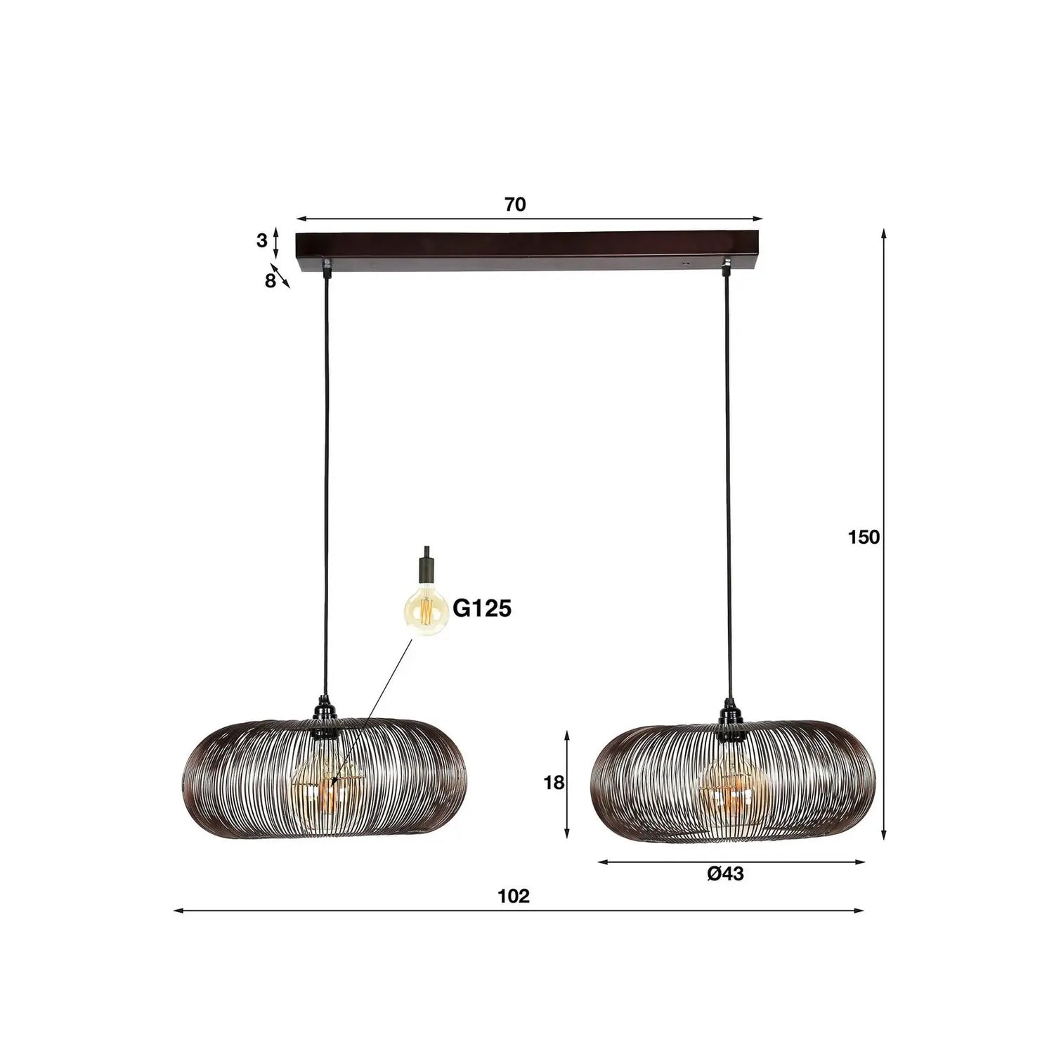 B-Ware Zijlstra Hängeleuchte Rippberg Pendelleuchte Deckenlampe Schwarz Zweiflammig
