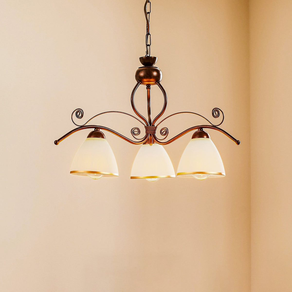 Lamkur Hängeleuchte Roma in Weiß und Braun dreiflammig Hängelampe Leuchte Lampe - 5907687402903