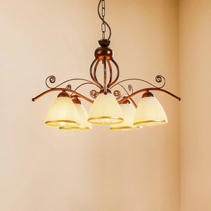 B-Ware Hängeleuchte Roma In Weiß Und Braun Fünfflammig Deckenleuchte Deckenlampe Lampe