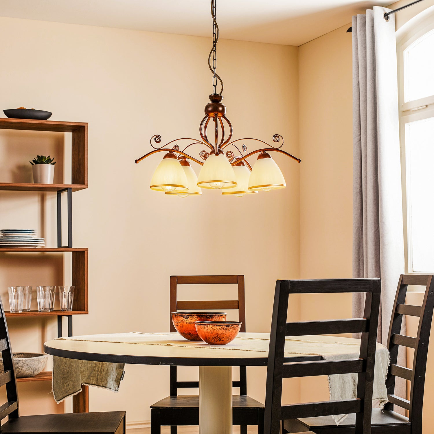 B-Ware Hängeleuchte Roma In Weiß Und Braun Fünfflammig Deckenleuchte Deckenlampe Lampe - 5907687403788