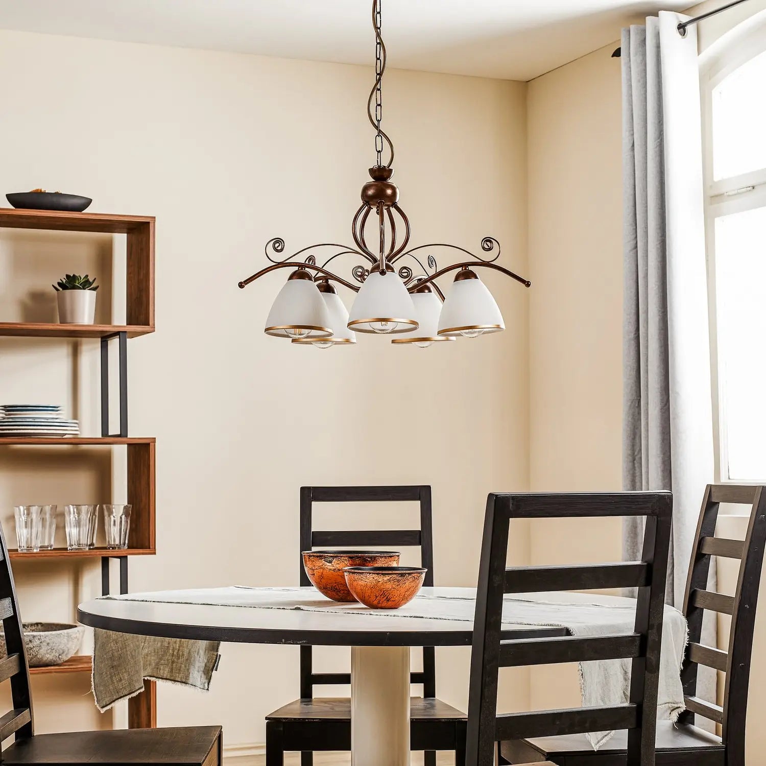 B-Ware Hängeleuchte Roma In Weiß Und Braun Fünfflammig Deckenleuchte Deckenlampe Lampe - 5907687403788