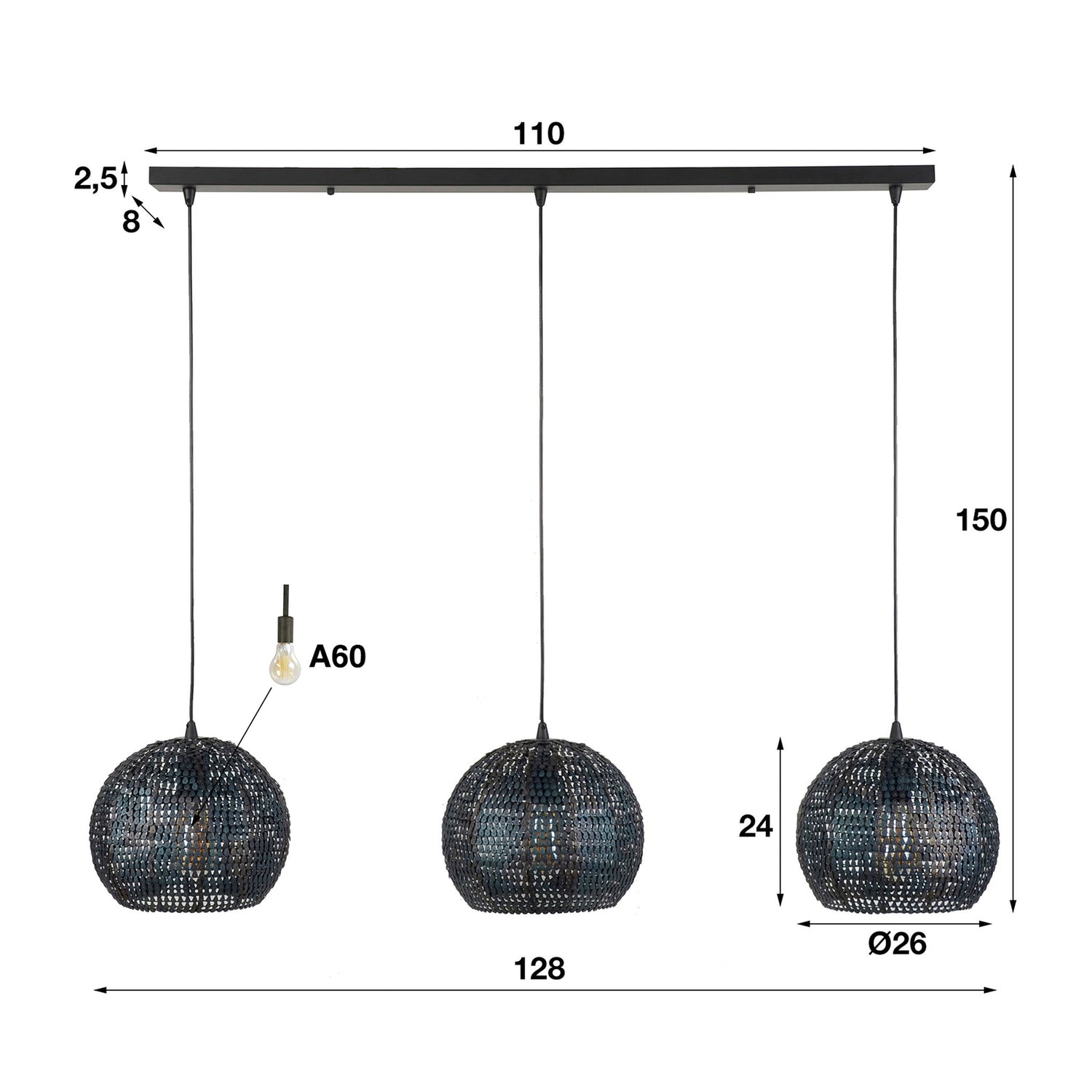 B-Ware Zijlstra Hängeleuchte Pendelleuchte Setengah Leuchte Rund Braun Transparent 3flg - 8713244081033