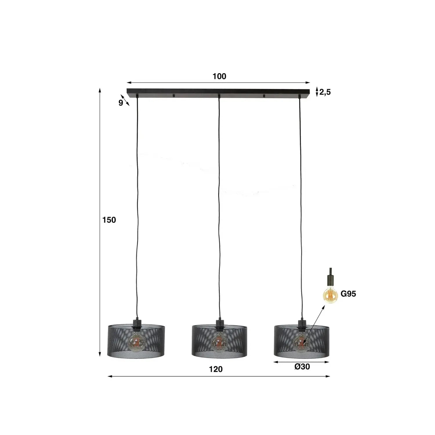 B-Ware Tonno Hängeleuchte Pendelleuchte Lampe Schwarz Metall Mesh 3 Flammig - 8713244078484