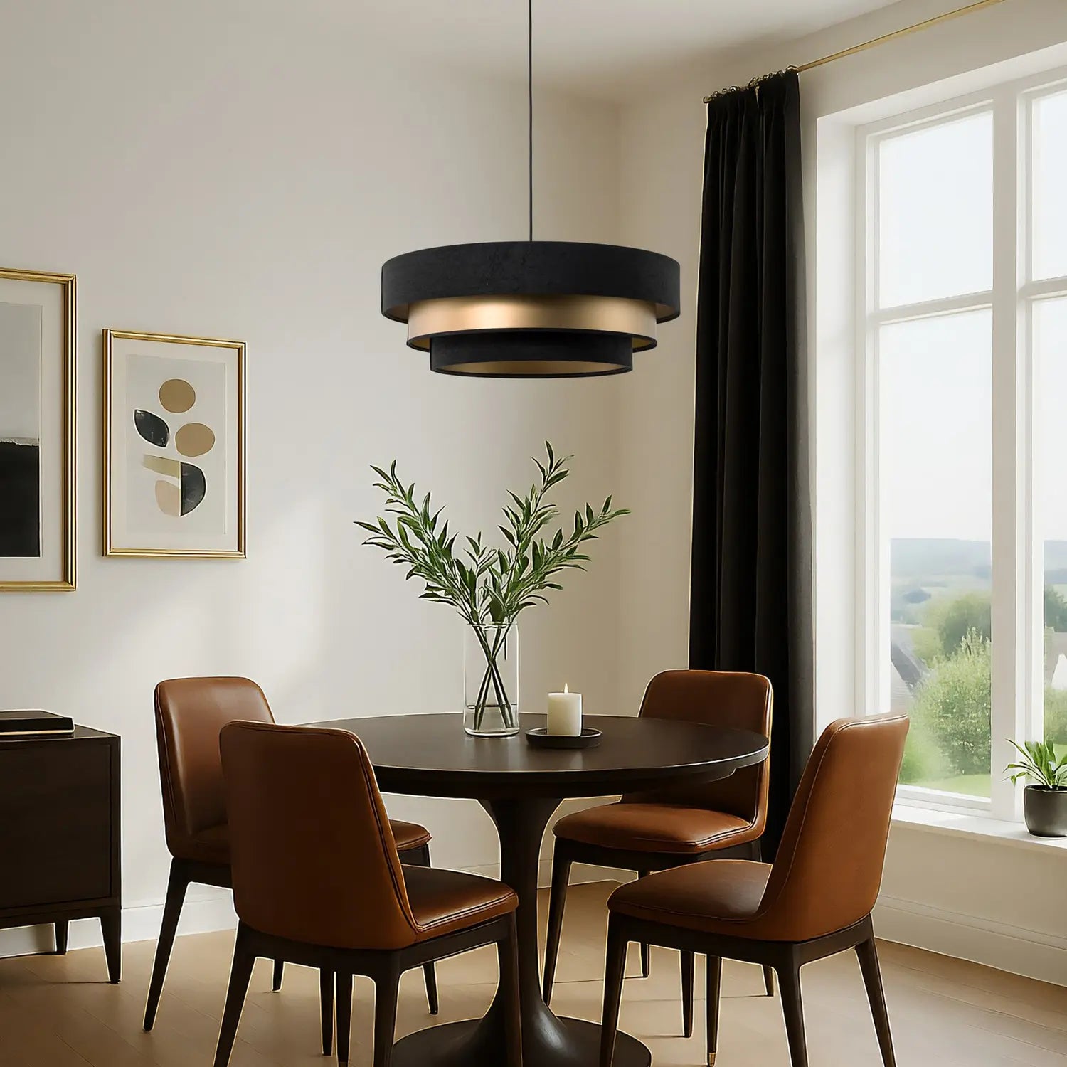 B-Ware Maco Design Hängeleuchte Pendelleuchte Triniti Schwarz Gold Textil ø60cm E27 Led - 5906742008135