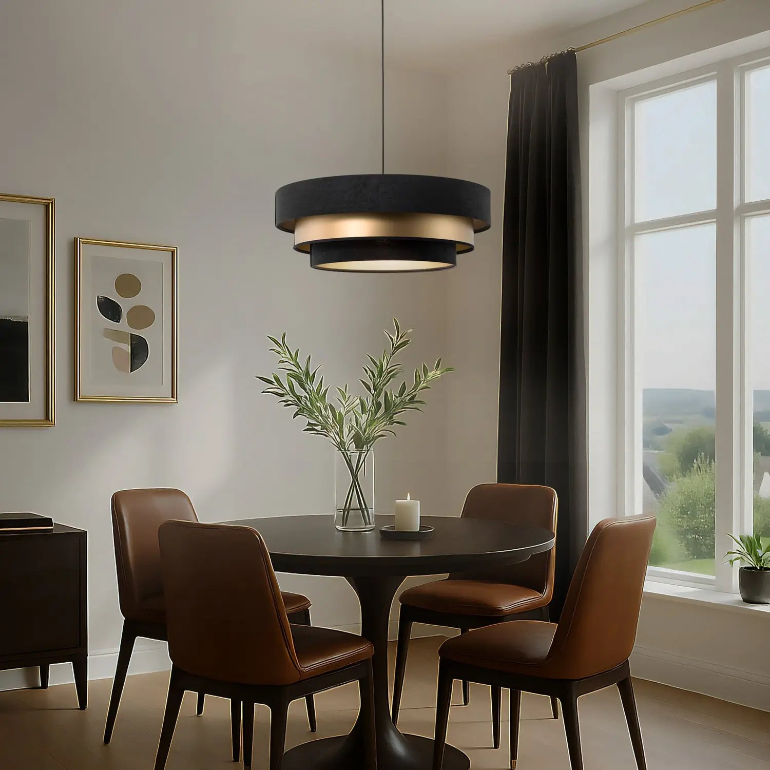 B-Ware Maco Design Hängeleuchte Pendelleuchte Triniti Schwarz Gold Textil ø60cm E27 Led - 5906742008135