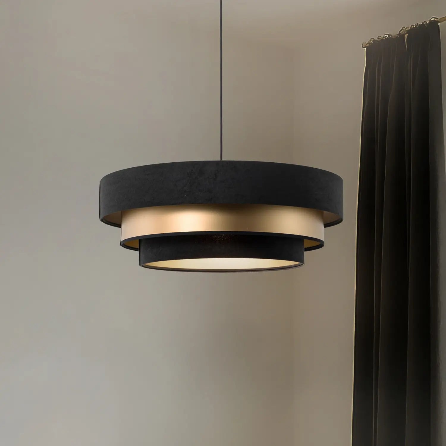 B-Ware Maco Design Hängeleuchte Pendelleuchte Triniti Schwarz Gold Textil ø60cm E27 Led - 5906742008135