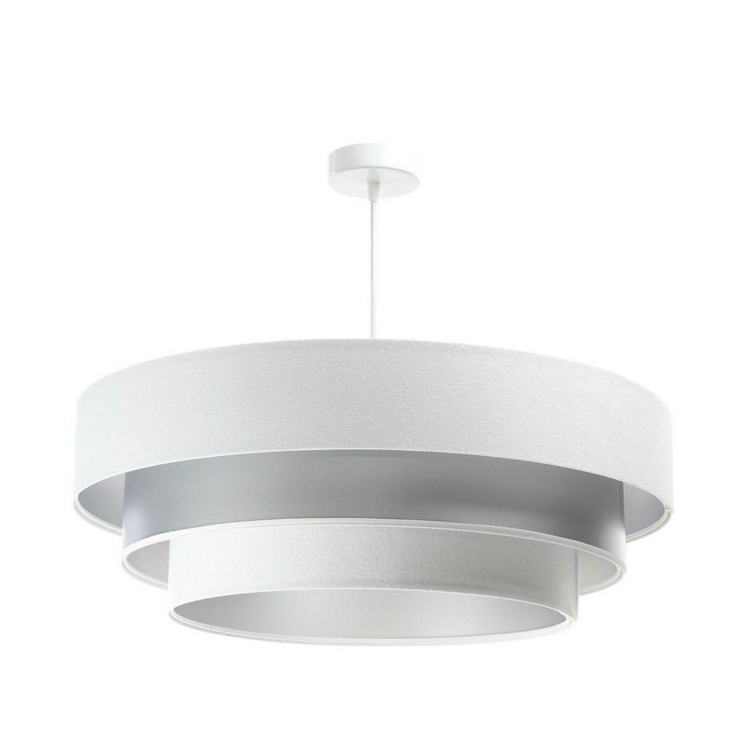 B-Ware Maco Design Triniti Hängeleuchte Pendelleuchte Weiß Silber Textil Rund 60 Cm - 5906742008173