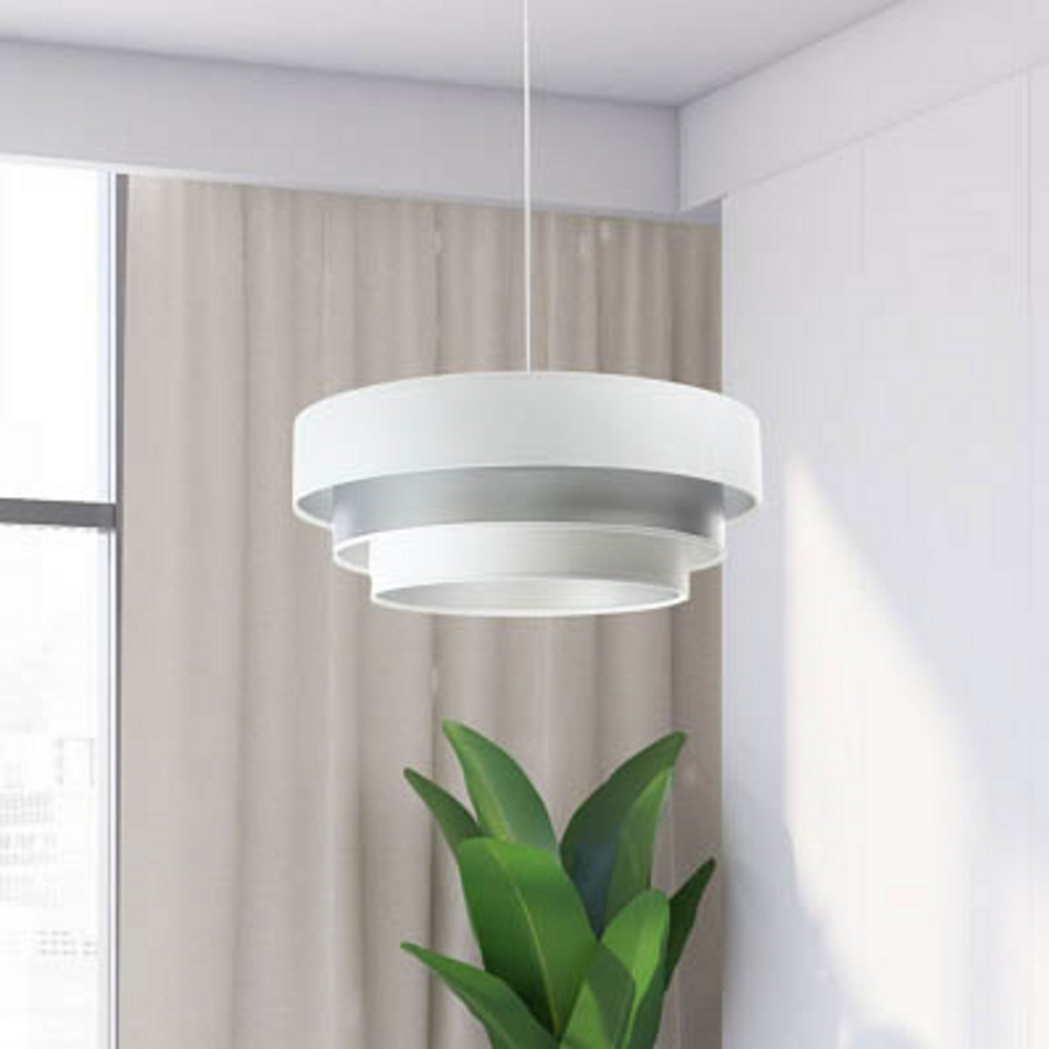 B-Ware Maco Design Triniti Hängeleuchte Pendelleuchte Weiß Silber Textil Rund 60 Cm - 5906742008173