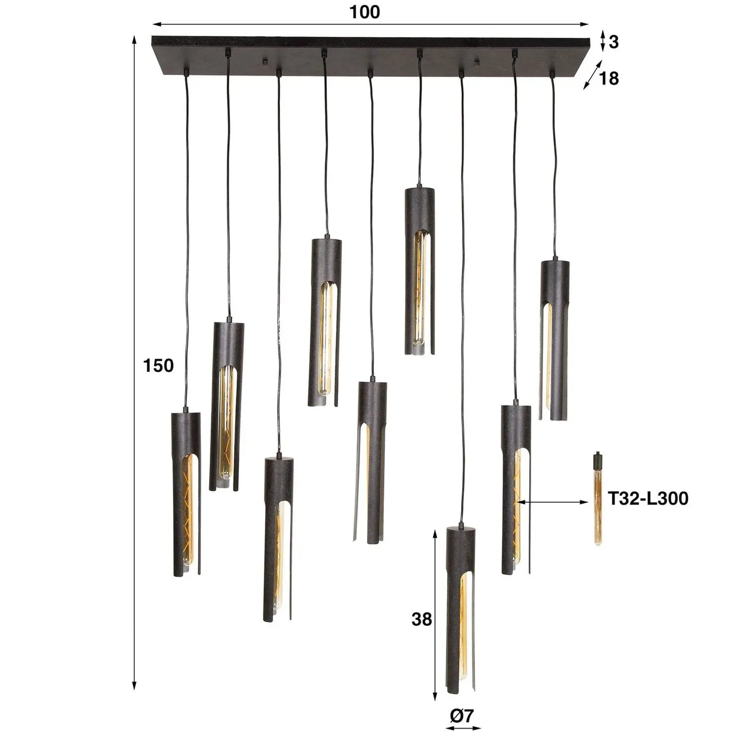 B-Ware Zijlstra Hängeleuchte Pendelleuchte Tube Deckenlampe 100x18cm Metall 9 Flammig - 8713244072062