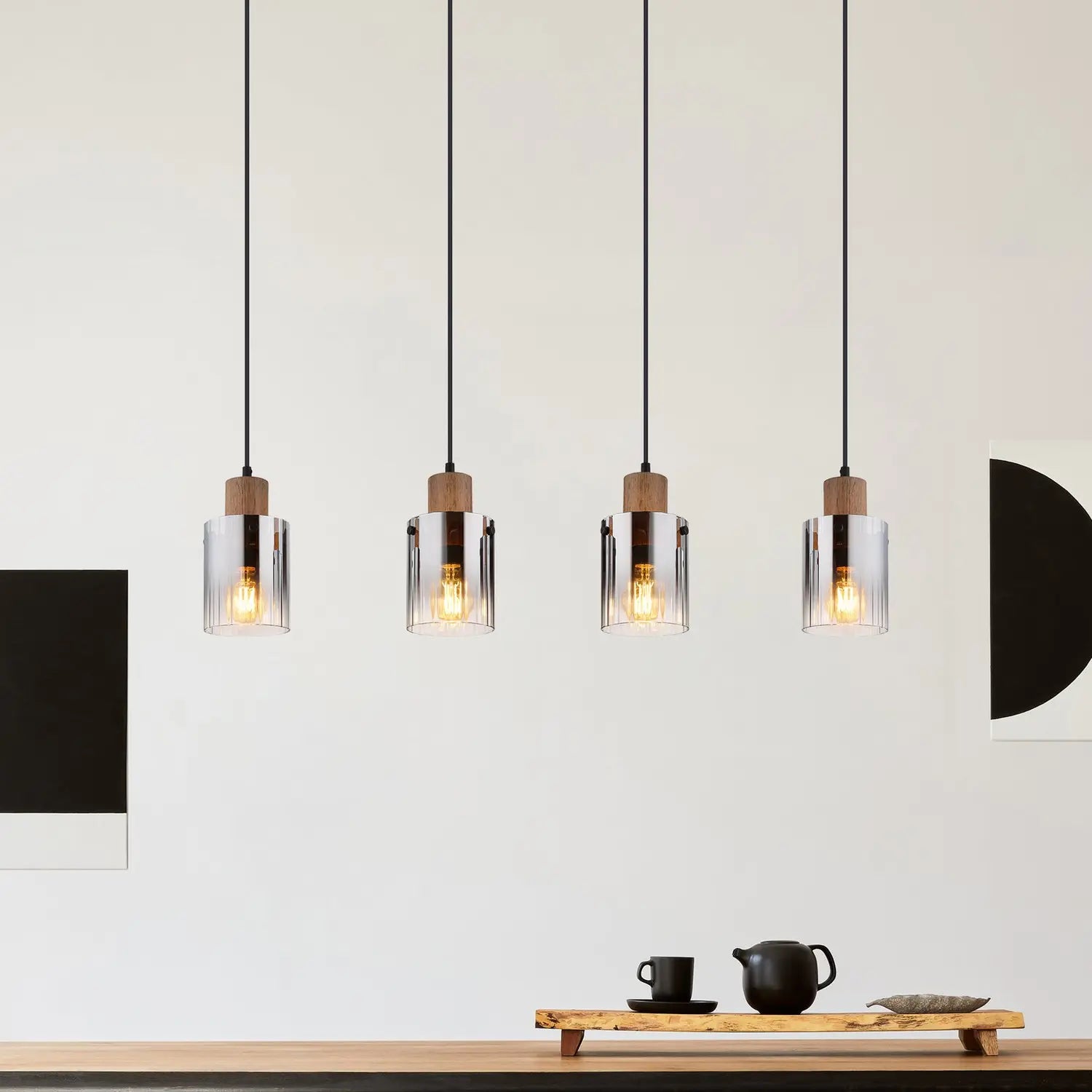 B-Ware Globo Hängeleuchte Pendelleuchte Lampe Rauchgrau Mdf Länge 105 Cm Braun - 9007371507658