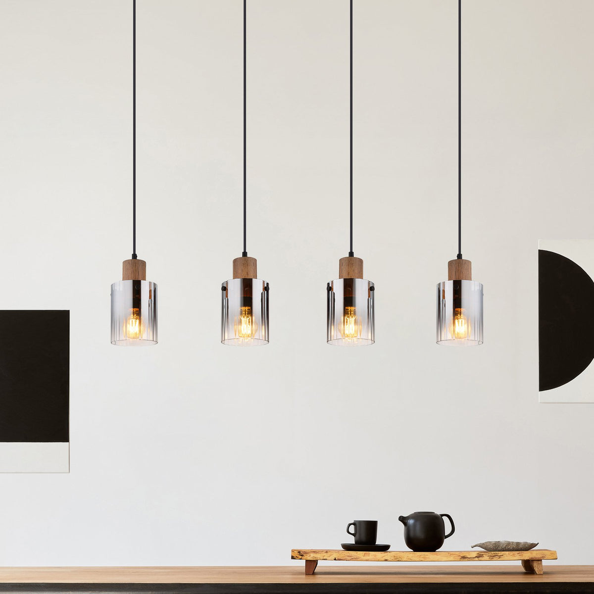 Globo Hängeleuchte Pendelleuchte Lampe rauchgrau MDF Länge 105 cm braun - 9007371507658