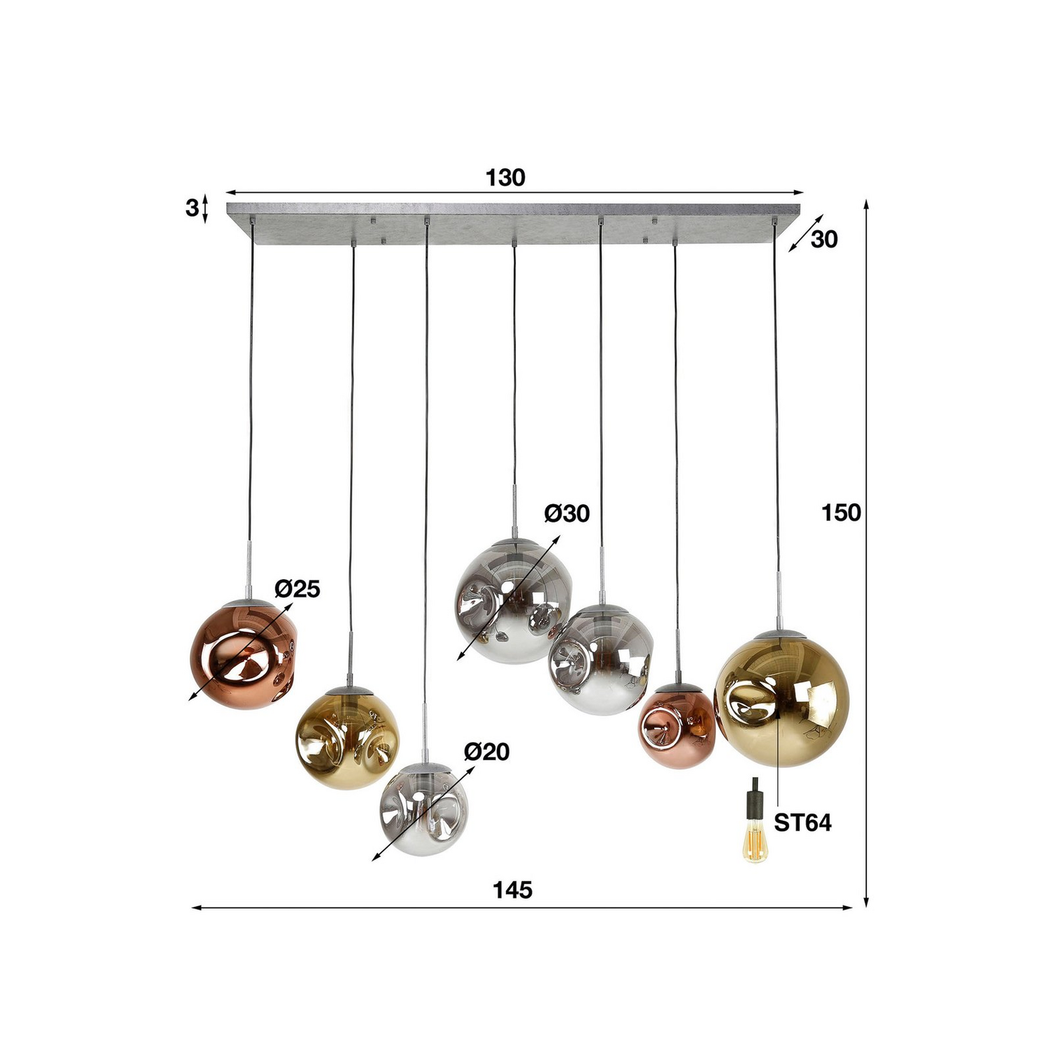 B-Ware Hängeleuchte Valerya Hängelampe Leuchte Lampe Licht E27 Glaskugeln Siebenflam36 - 8713244074585