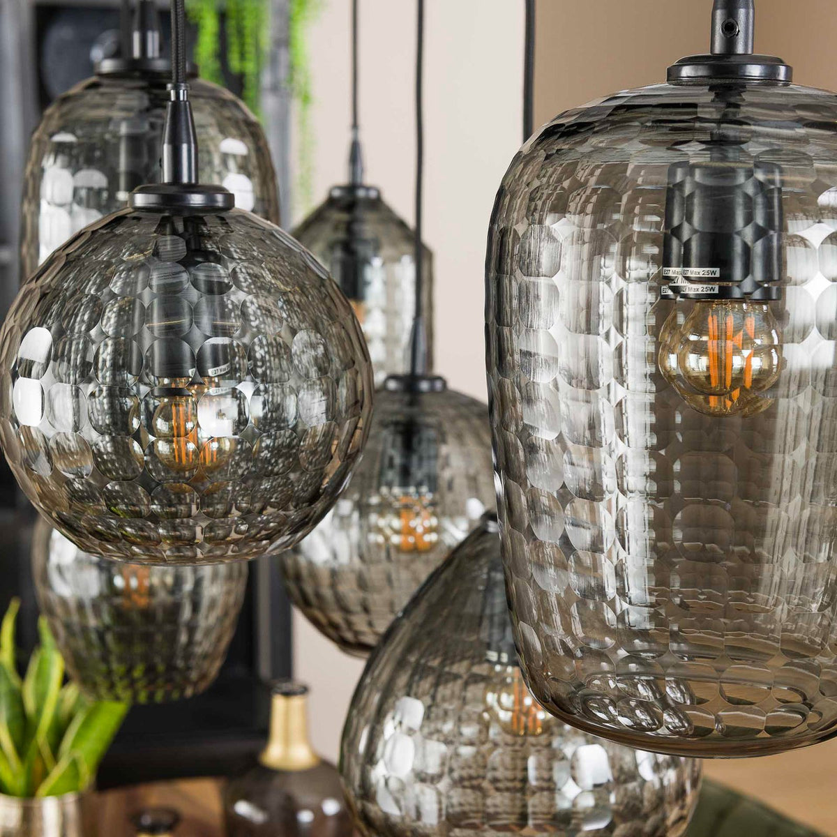 Hängeleuchte Pendelleuchte Vanderberg rauchgrau Metall Glas 7-flammig E27 LED - 8713244170805
