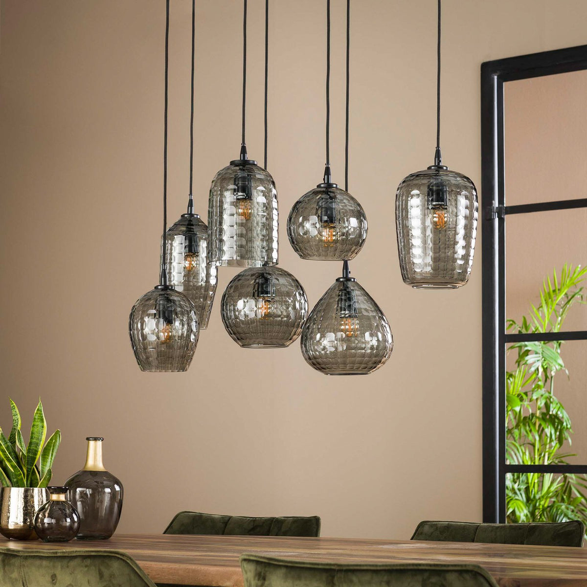 Hängeleuchte Pendelleuchte Vanderberg rauchgrau Metall Glas 7-flammig E27 LED - 8713244170805