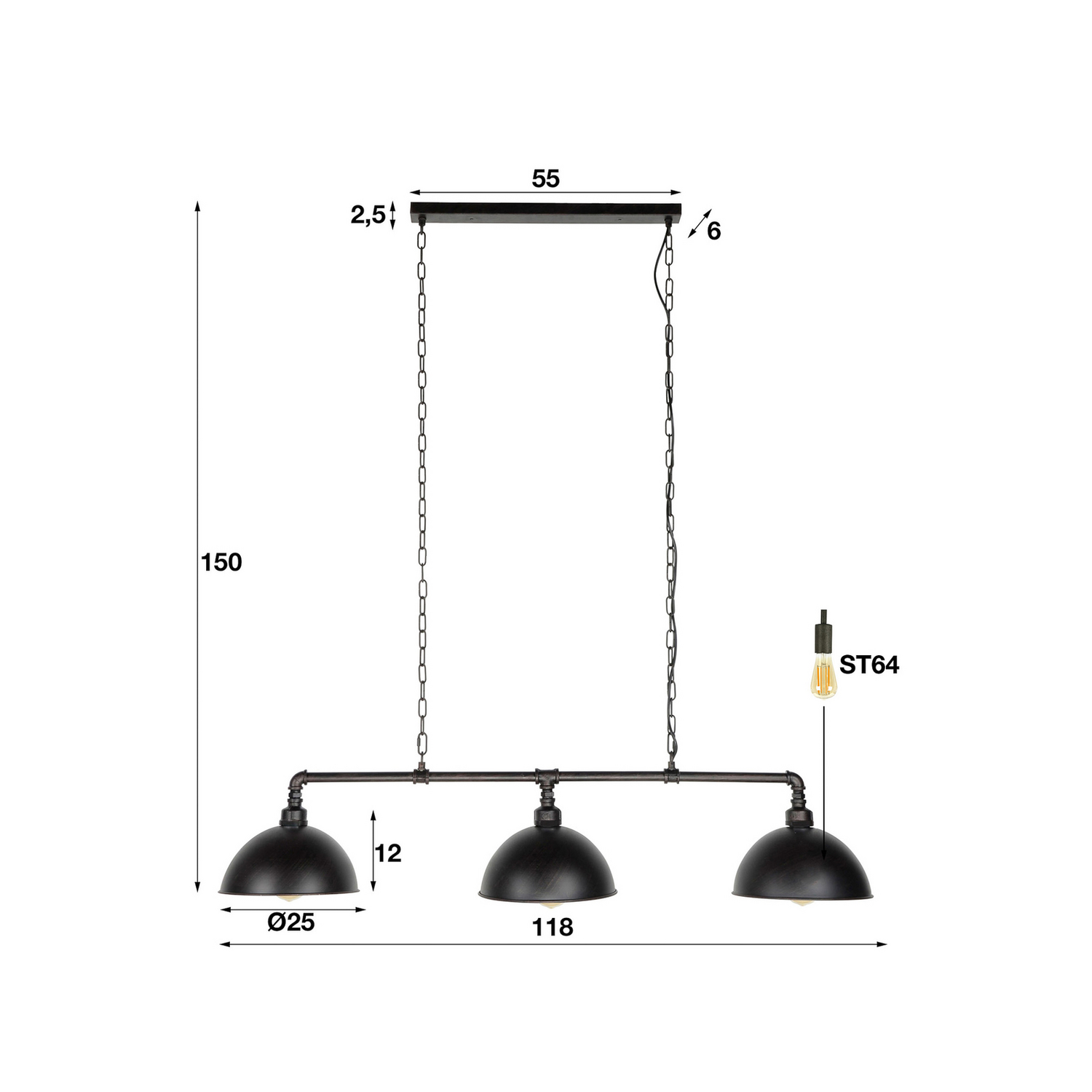 Zijlstra Hängeleuchte Vanderbrock Schwarz Dreiflammig Deckenlampe Lampe Leuchte B-Ware - 8713244071942