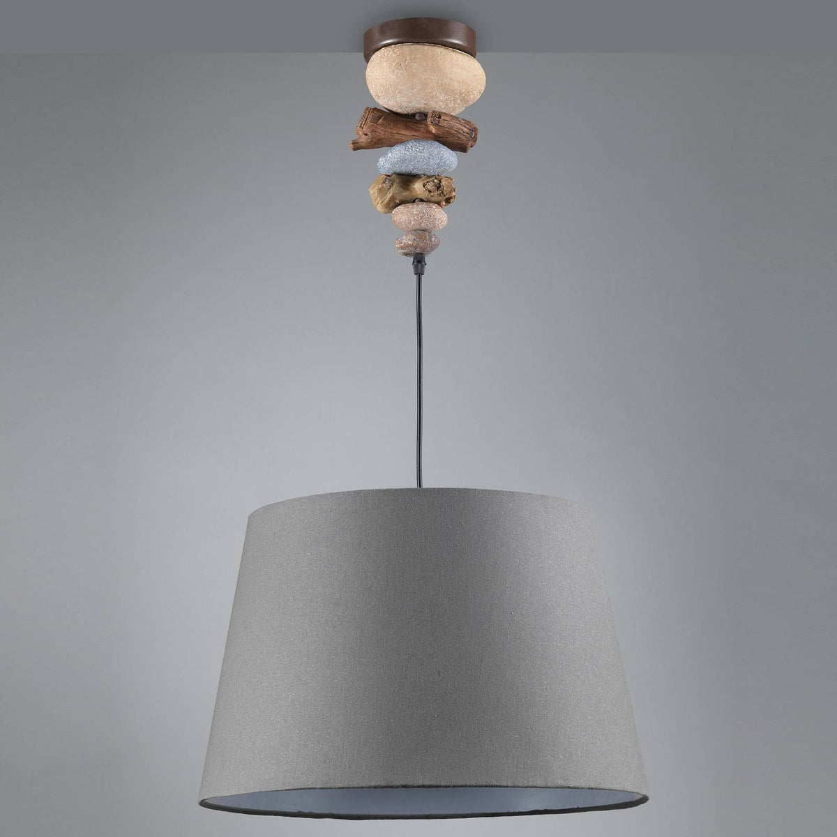 Euluna Hängeleuchte Hängeleuchte Leuchte Lampe Vera mit Stoffschirm Stein-Dekor - 8030626532595