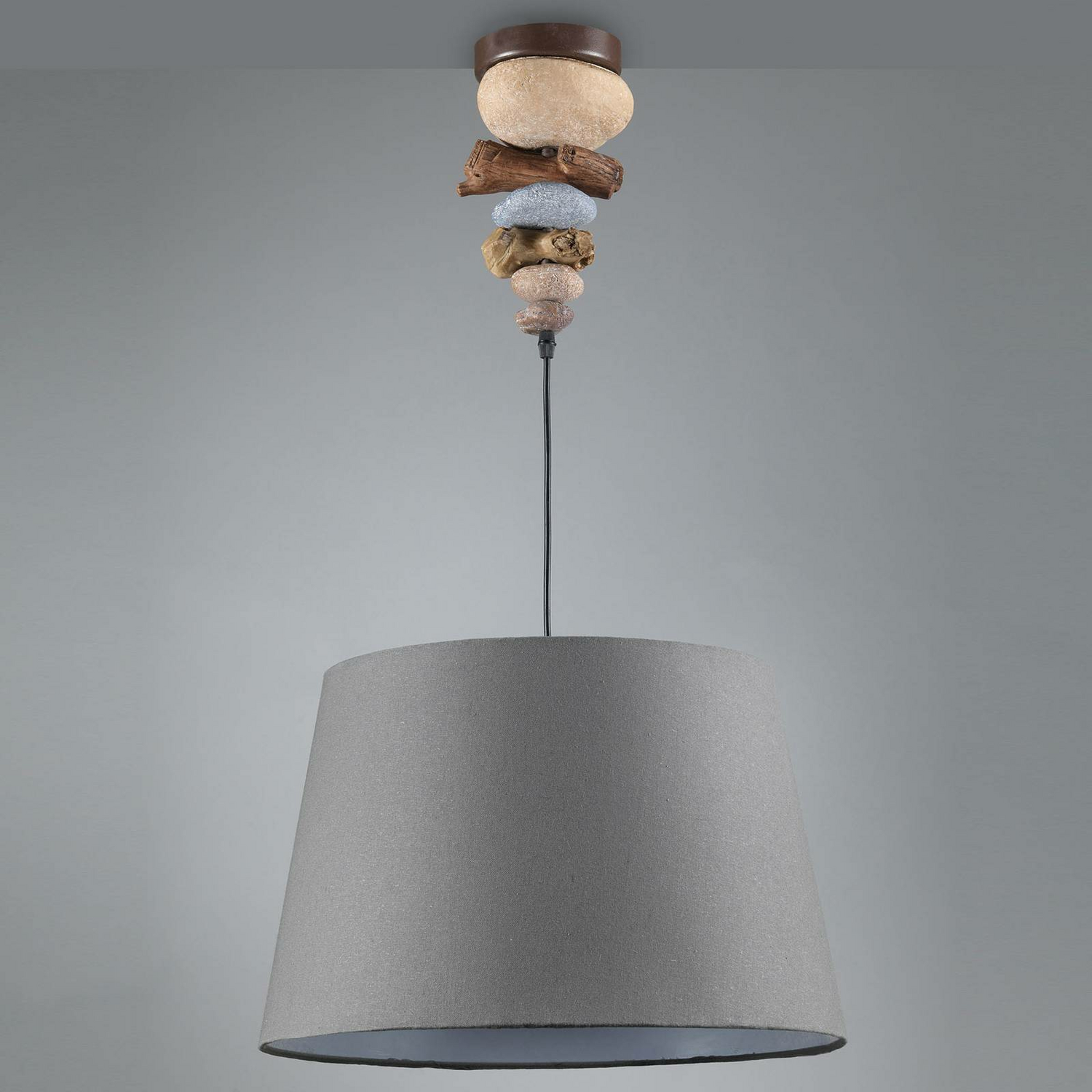 B-Ware Euluna Hängeleuchte Hängeleuchte Leuchte Lampe Vera Mit Stoffschirm Stein Dekor - 8030626532595