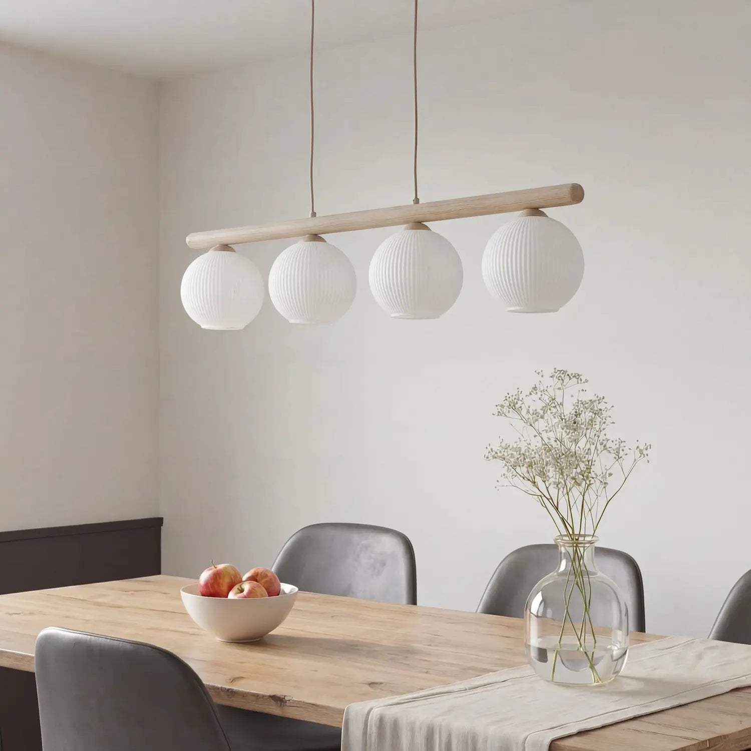 B-Ware Virlo Hängeleuchte Pendelleuchte Lampe Holz Opalglas Weiß Esszimmer Küche 95 Cm - 5906135110803