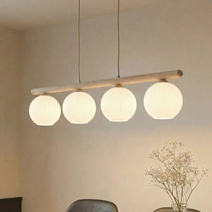 B-Ware Virlo Hängeleuchte Pendelleuchte Lampe Holz Opalglas Weiß Esszimmer Küche 95 Cm